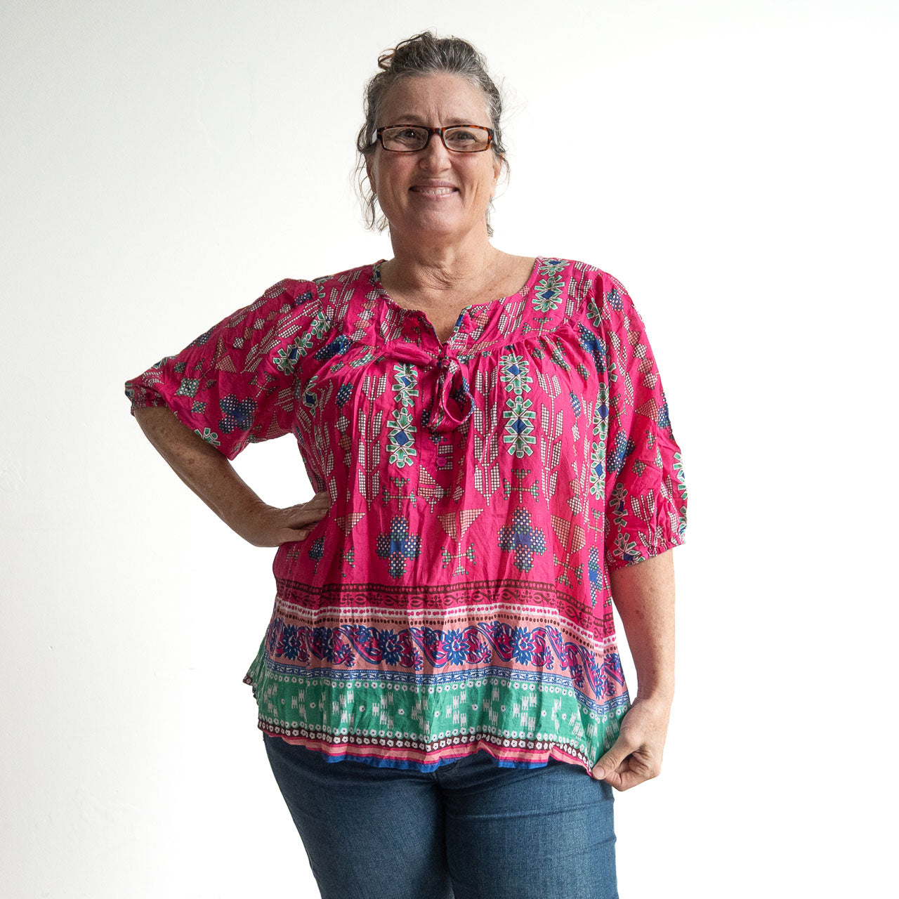 Keep It Light Cotton Blouse - Aztec Pink