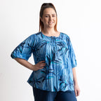 Keep It Light Cotton Blouse - Geo Leaves Blue