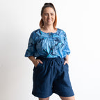 Keep It Light Cotton Blouse - Geo Leaves Blue