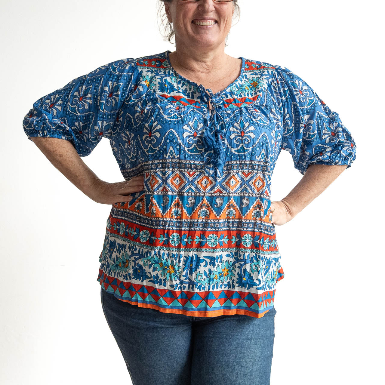 Keep It Light Cotton Blouse - Gujrat Blue