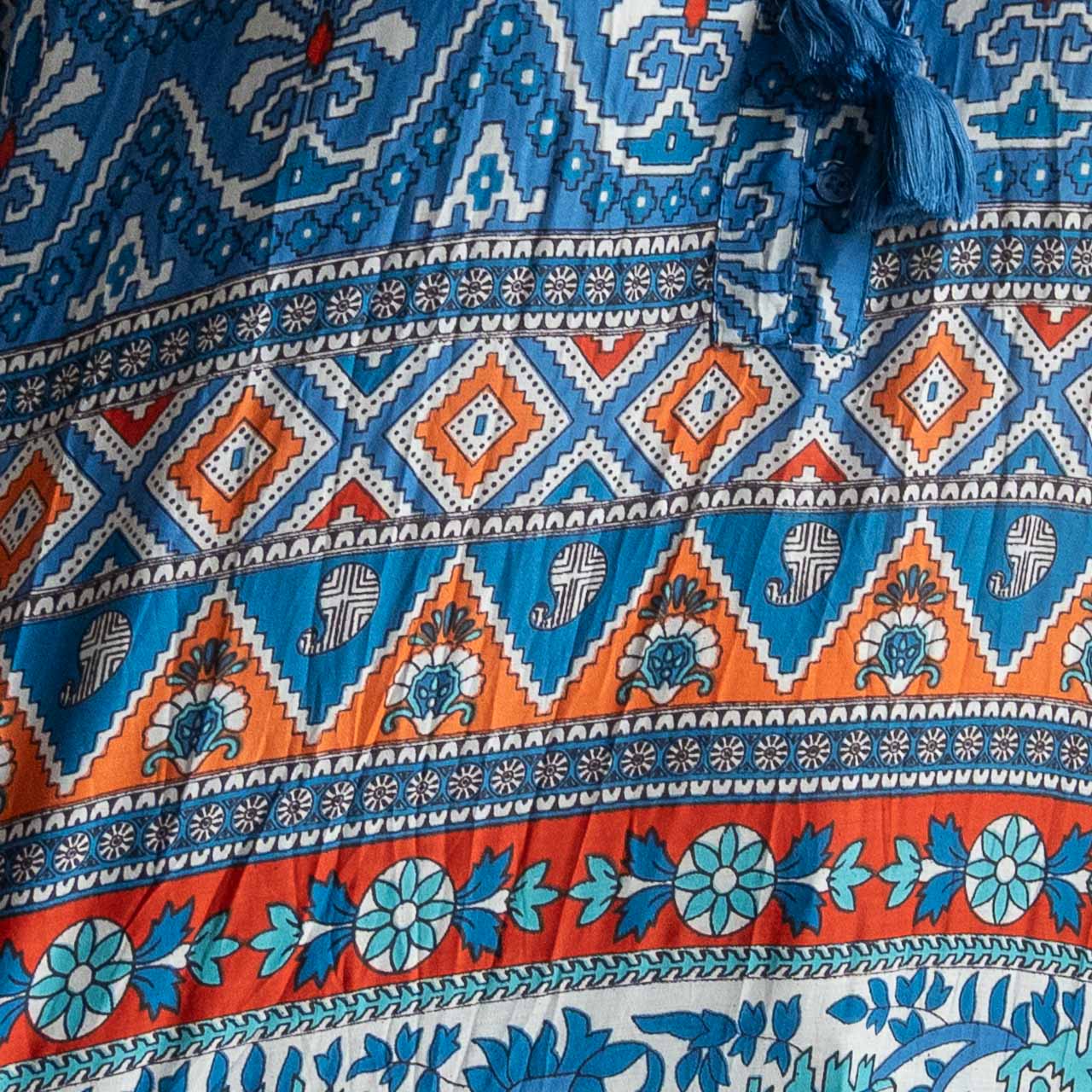 Gathered Cotton Maxi Dress - Gujrat Blue