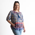 Cornflower paisley print light cotton blouse with gathered sleeves
