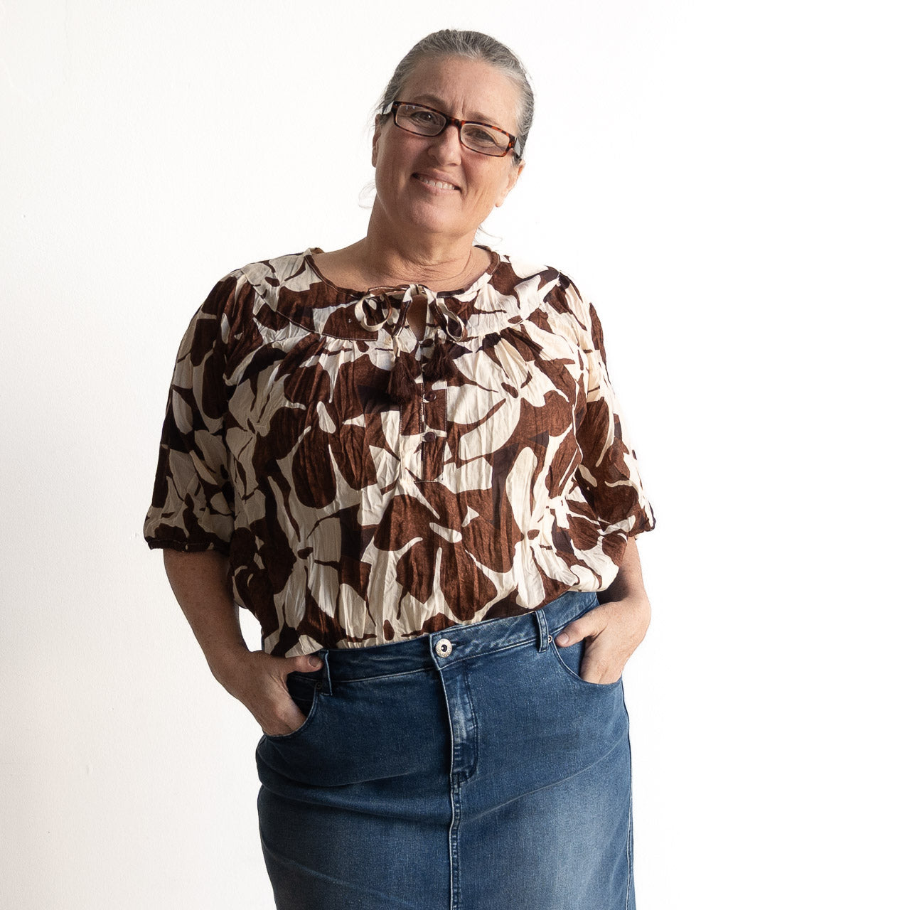Keep It Light Cotton Blouse - Chocolate Flower
