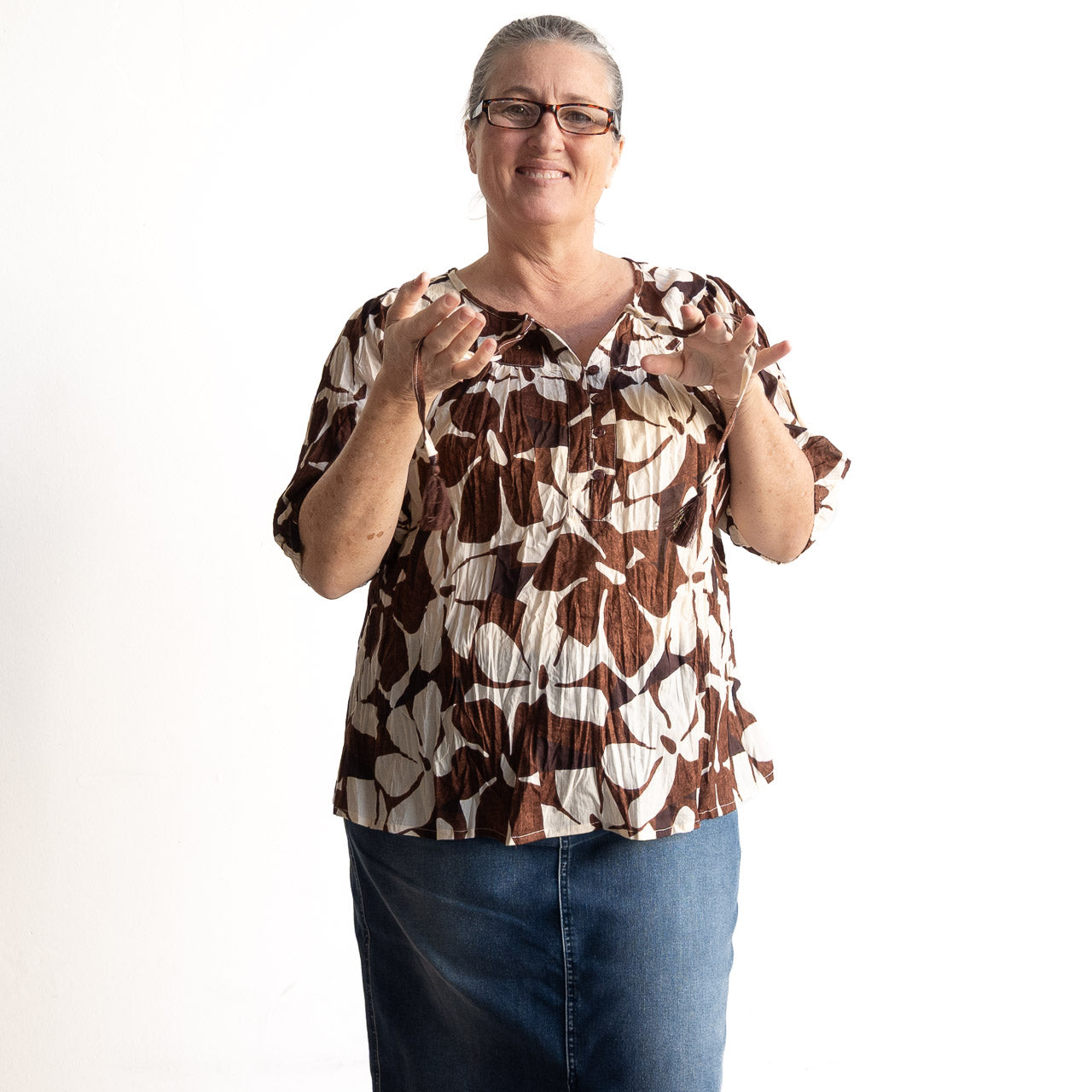Keep It Light Cotton Blouse - Chocolate Flower