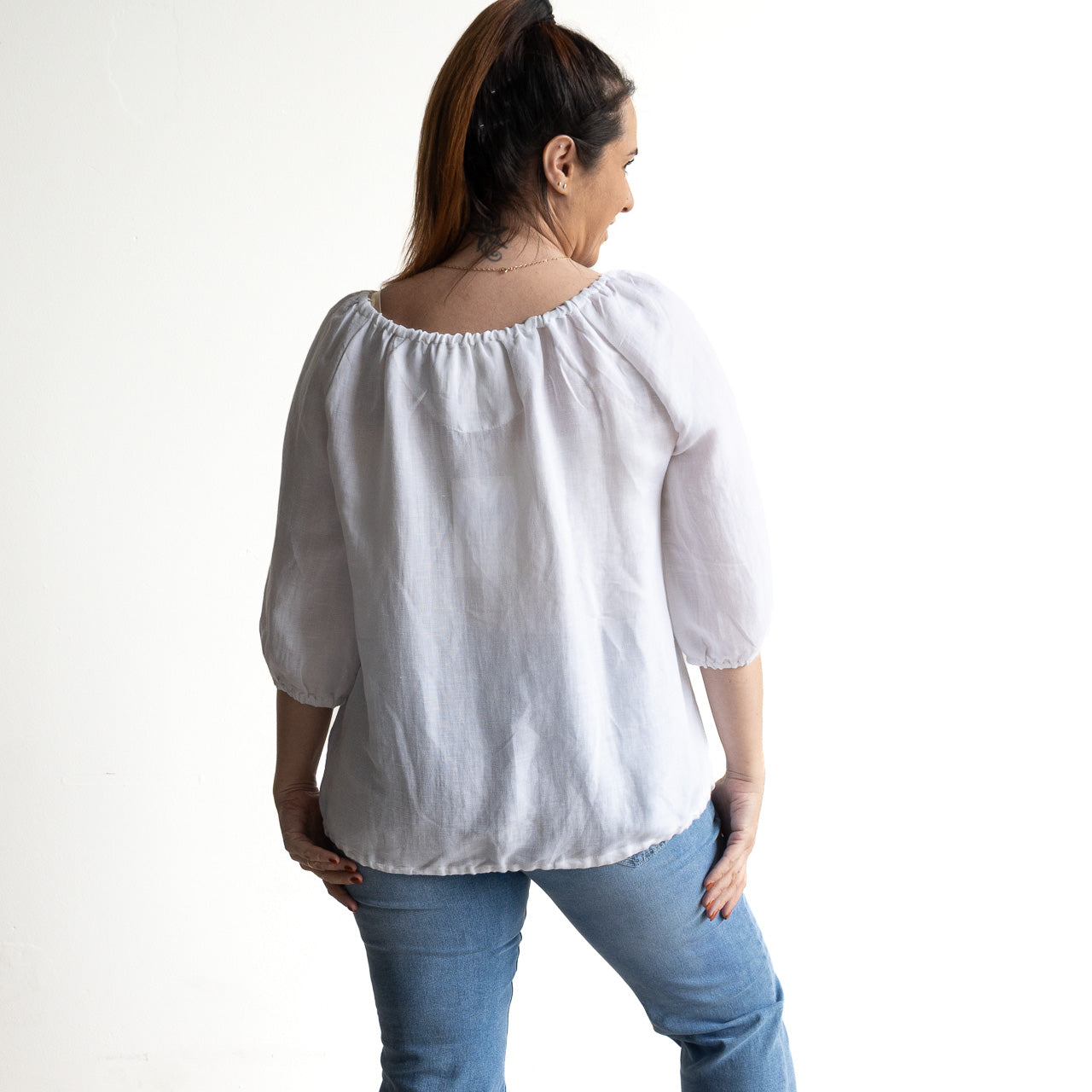 Linen Gather Blouse by Escape - 72551