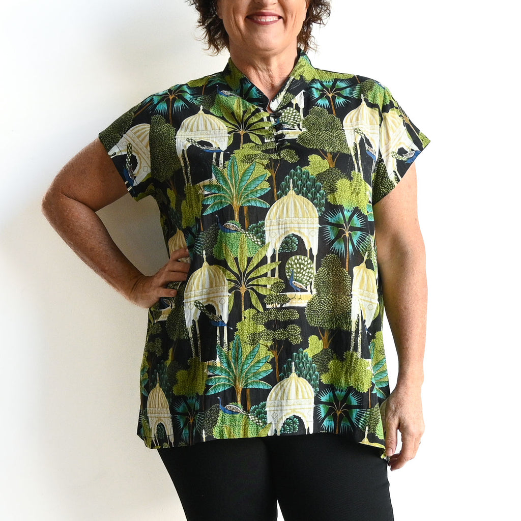 Loose Fit Cotton Tunic Top by KOBOMO - Peacock Garden