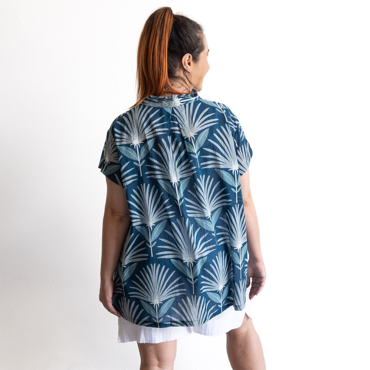 Loose Fit Cotton Tunic Top by KOBOMO - Indigo Echo