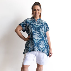 Loose Fit Cotton Tunic Top by KOBOMO - Indigo Echo