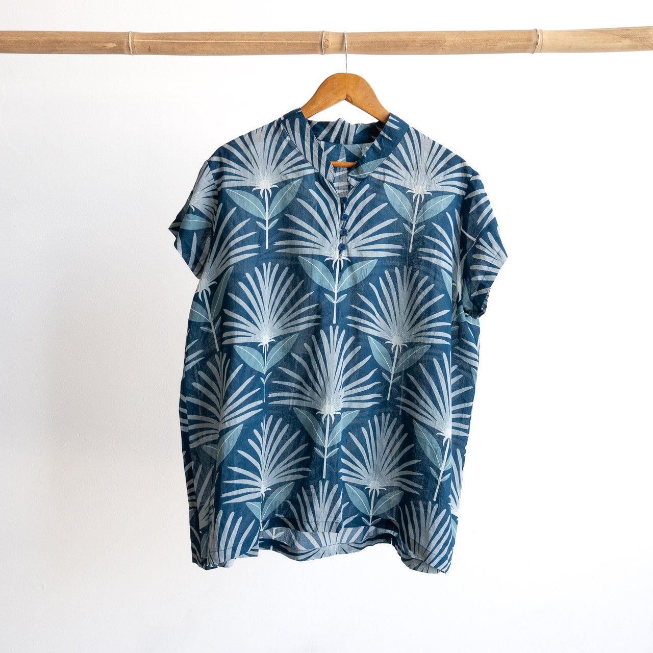 Loose Fit Cotton Tunic Top by KOBOMO - Indigo Echo