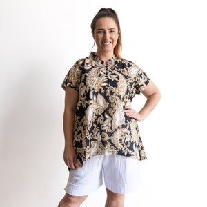 Loose Fit Cotton Tunic Top by KOBOMO - Paisley Nouveau