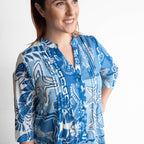 Blue and white cotton print summer dress with sea life illustratrations
