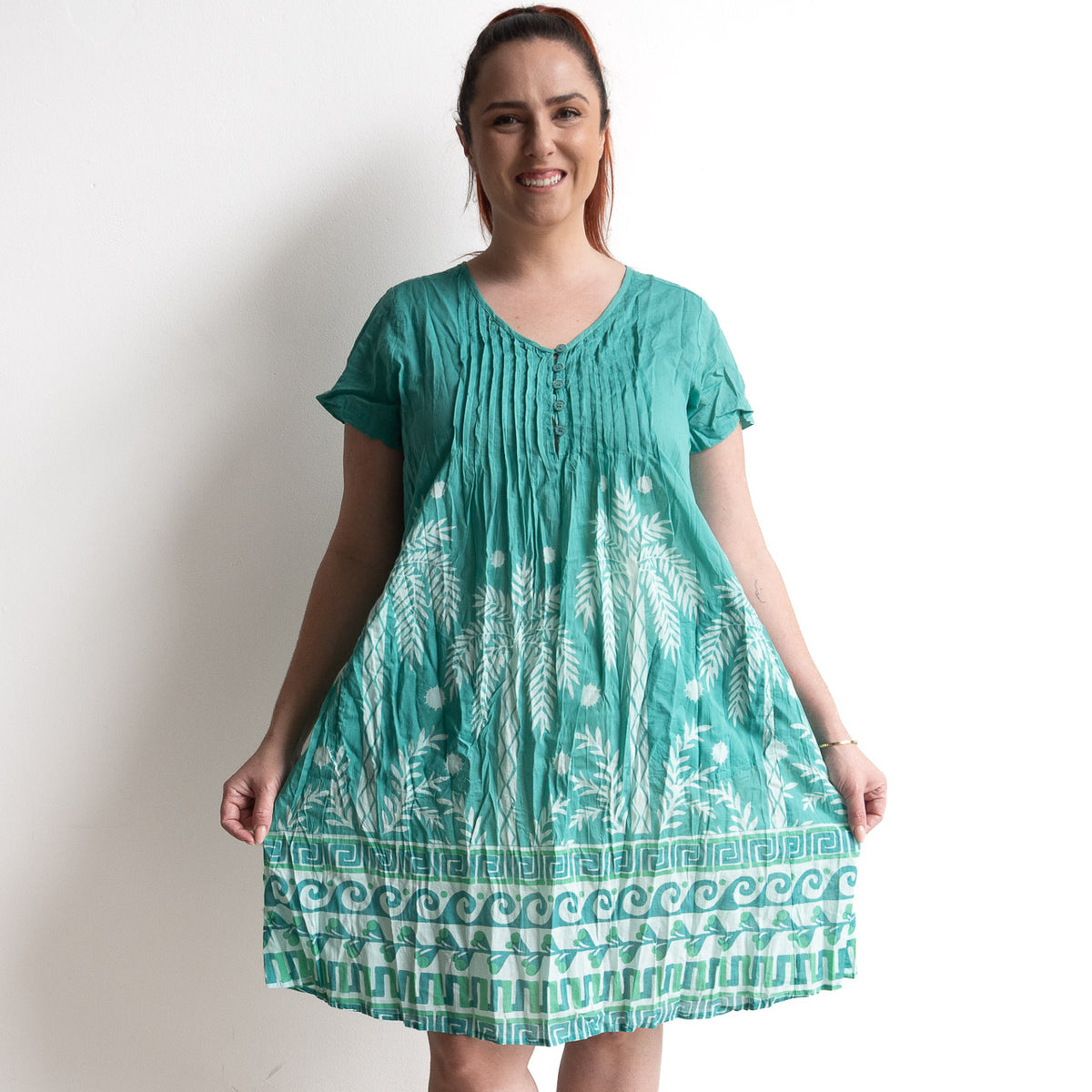 One Summer Easy Fit Cotton Dress - Azure Drift Jade