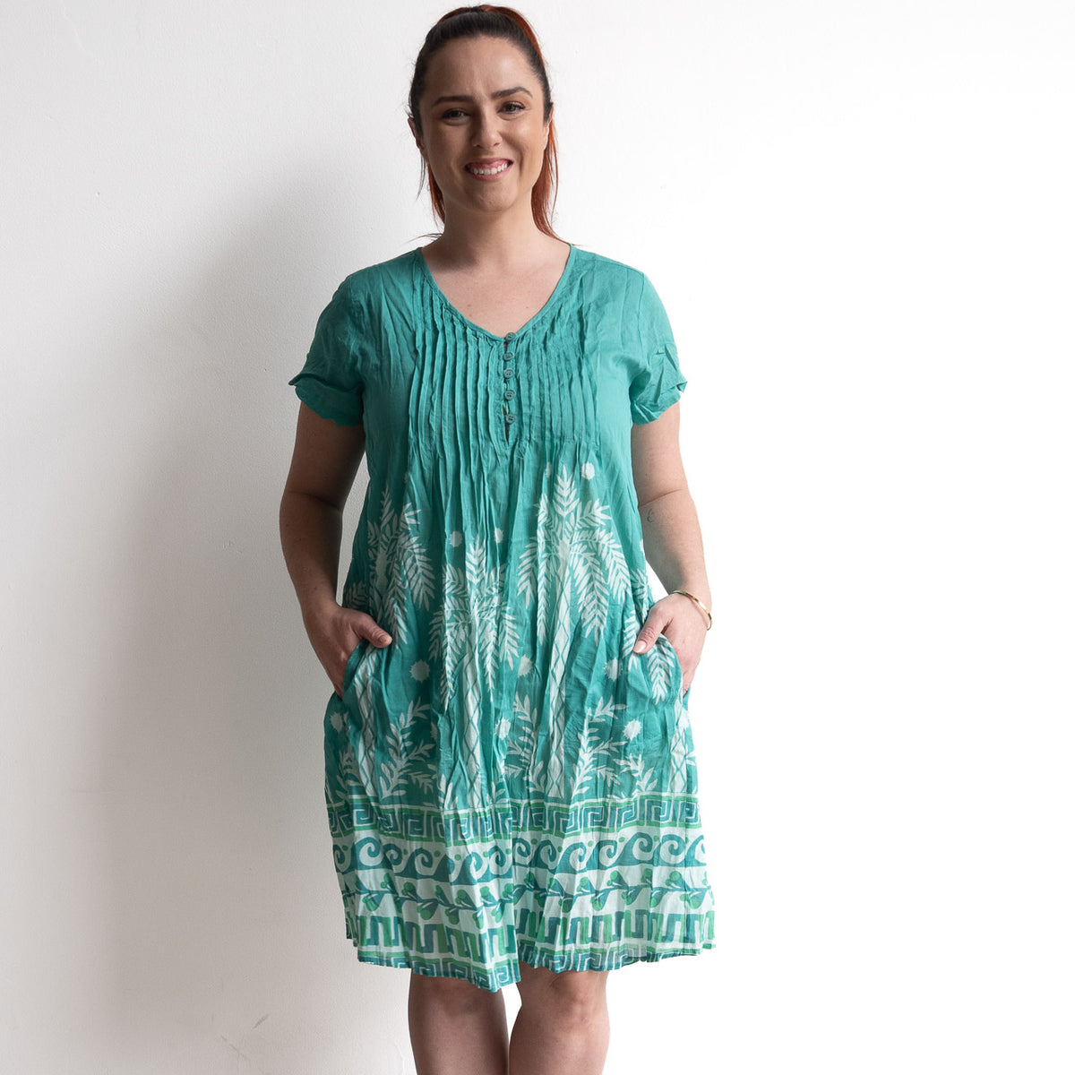 One Summer Easy Fit Cotton Dress - Azure Drift Jade