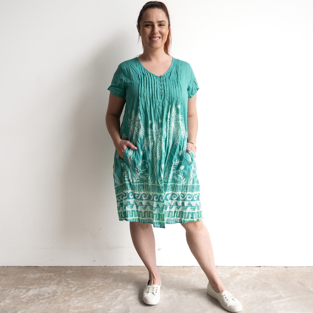 One Summer Easy Fit Cotton Dress - Azure Drift Jade