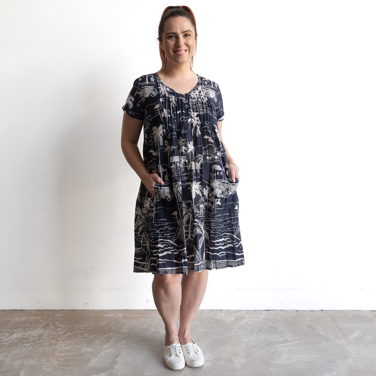 One Summer Easy Fit Cotton Dress - Beach Navy