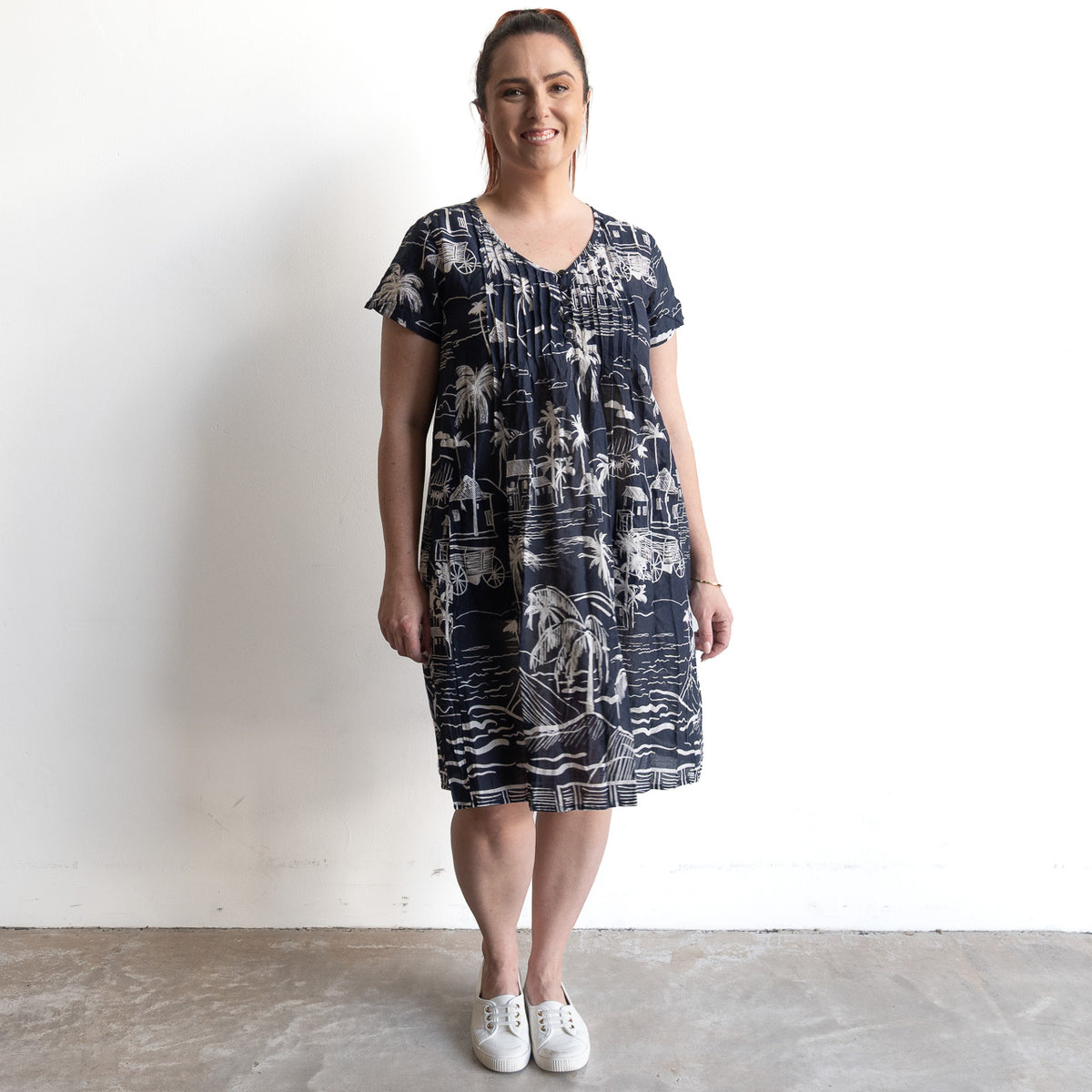 One Summer Easy Fit Cotton Dress - Beach Navy