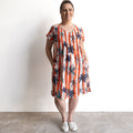 One Summer Easy Fit Cotton Dress - Palm Stripe Coral
