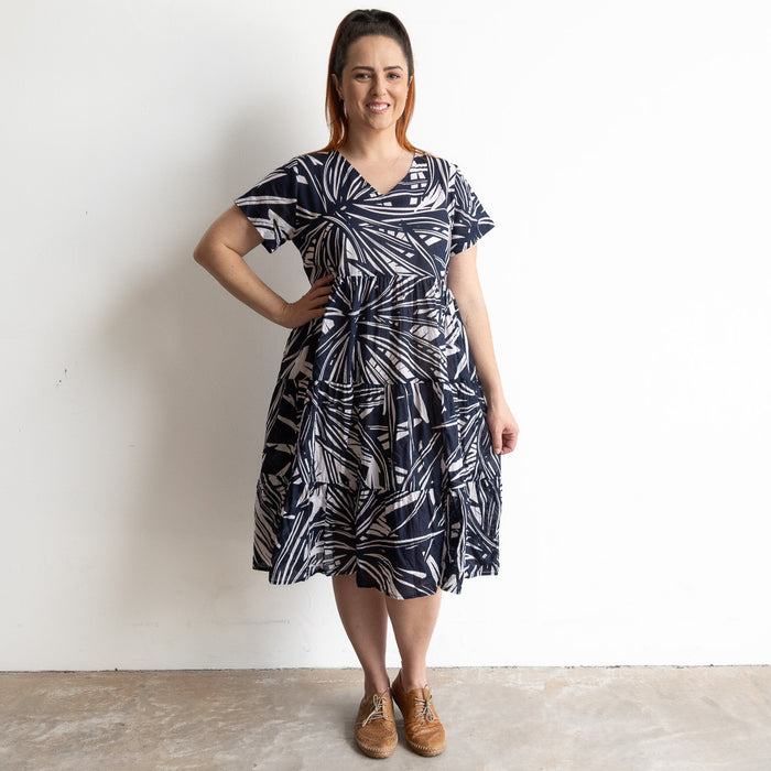 One Summer Tiered Smock Dress - Mono Jungle Navy