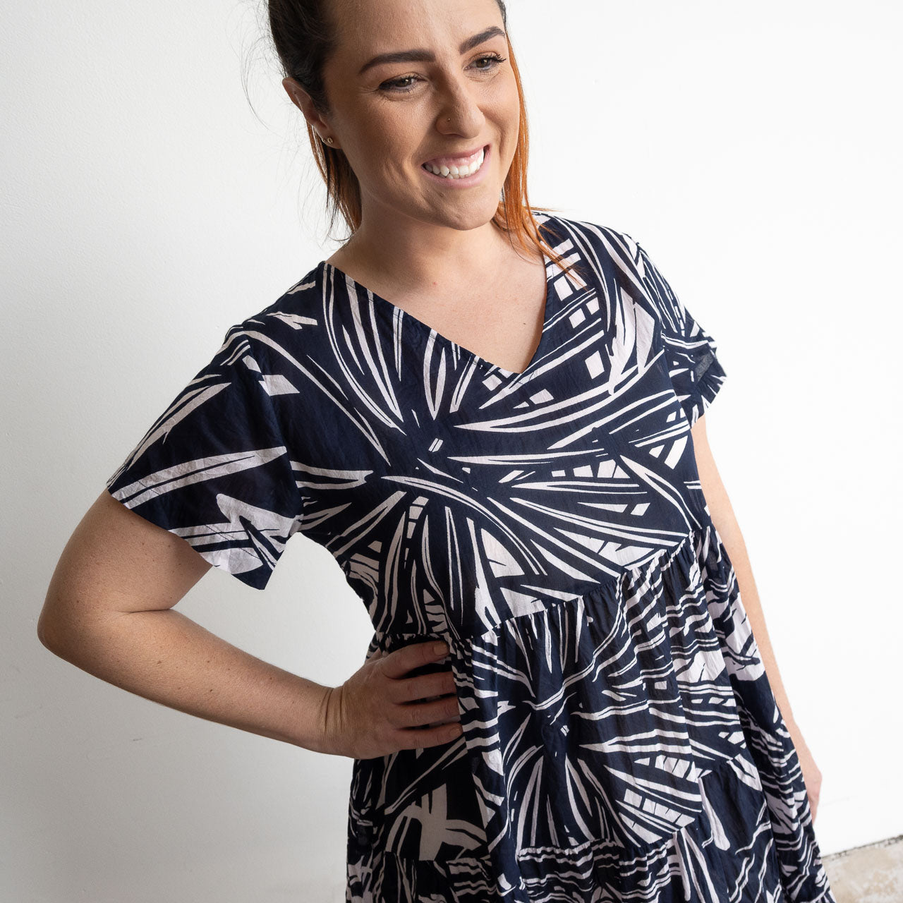 One Summer Tiered Smock Dress - Mono Jungle Navy