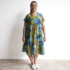 One Summer Tiered Smock Dress - Tropical Flowers Olive