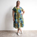 One Summer Tiered Smock Dress - Tropical Flowers Olive