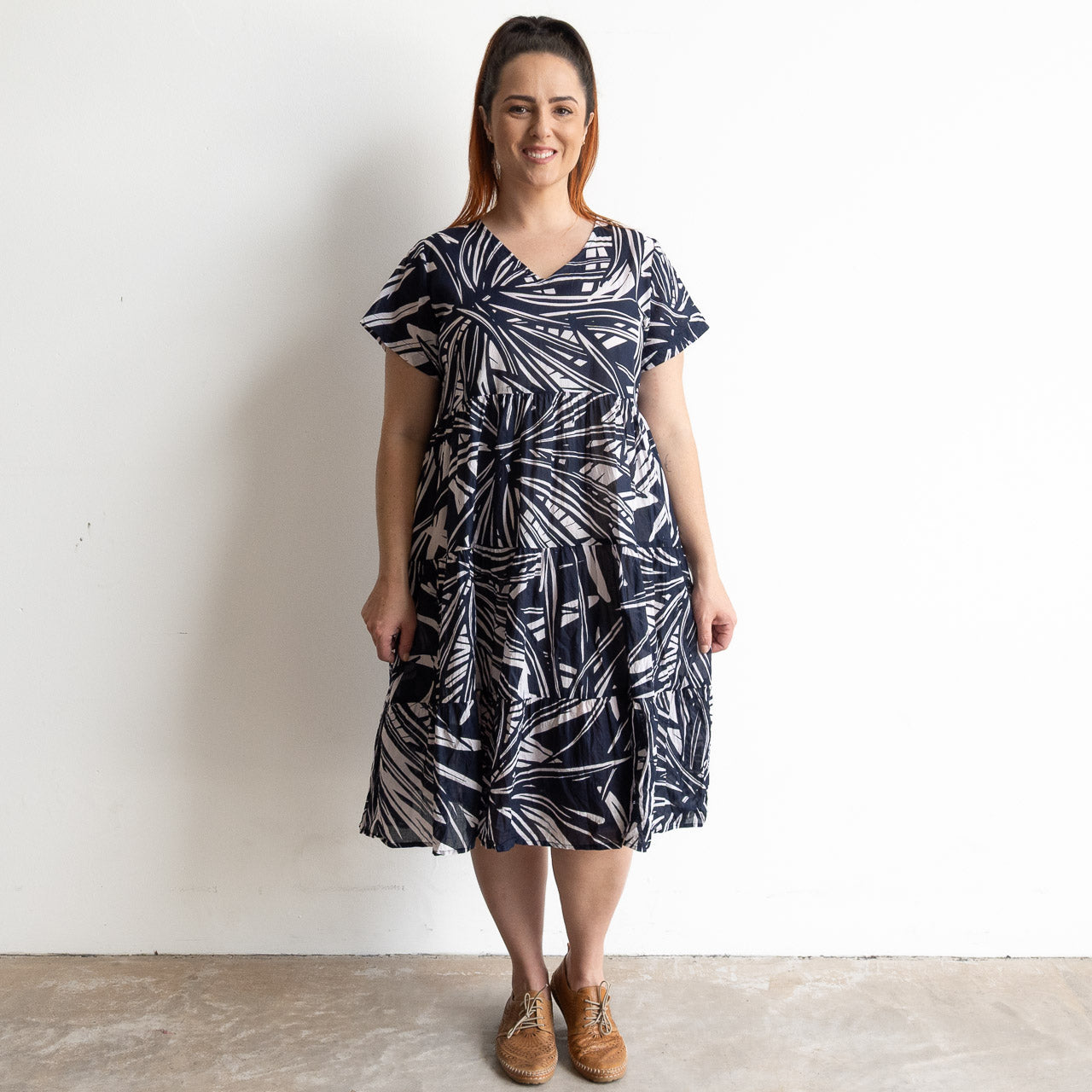 One Summer Tiered Smock Dress - Mono Jungle Navy