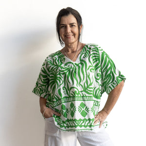 Organic Cotton Boxy Top by Orientique Australia - Suriname Green - 42180