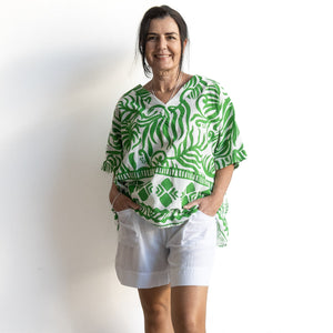 Organic Cotton Boxy Top by Orientique Australia - Suriname Green - 42180