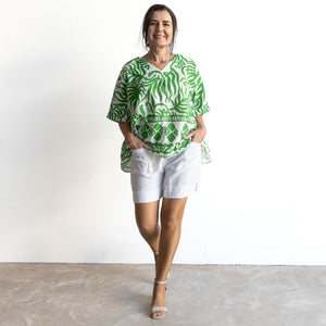 Organic Cotton Boxy Top by Orientique Australia - Suriname Green - 42180