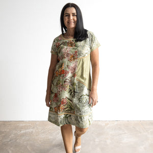 Orientique Shift Dress - Lima Olive - 20106