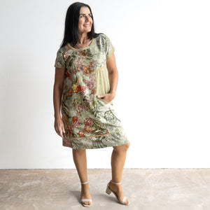 Orientique Shift Dress - Lima Olive - 20106