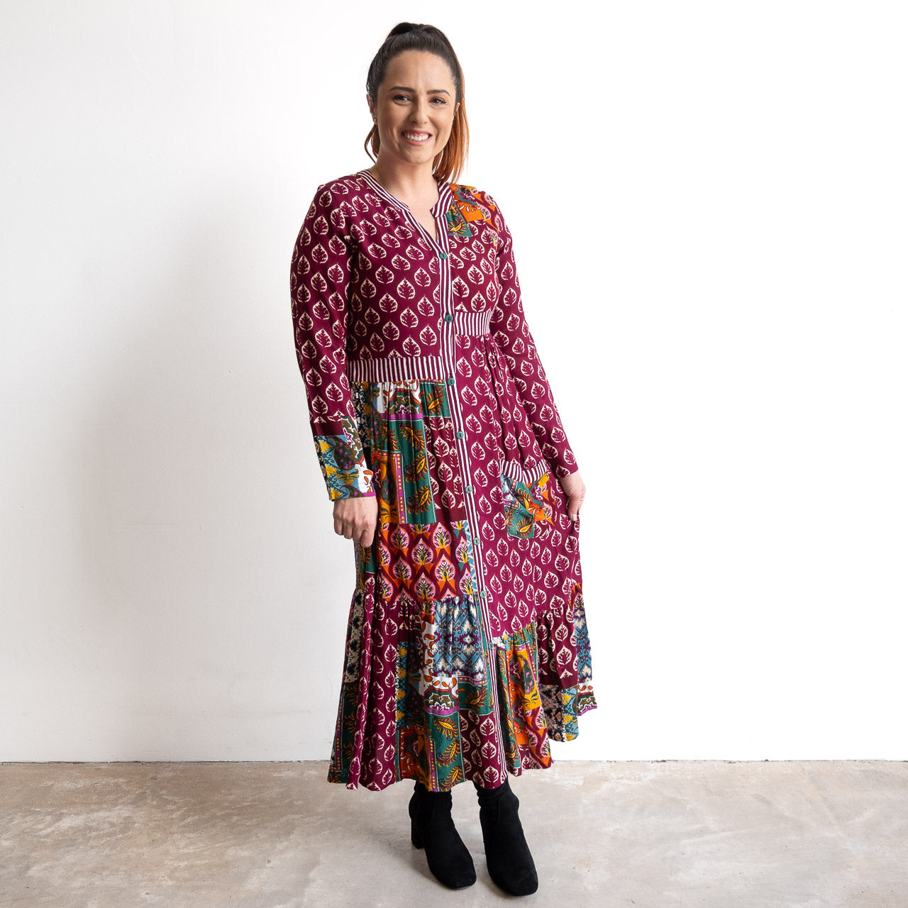 Patchwork Midi Shirt Dress by Orientique - Prato - 61770