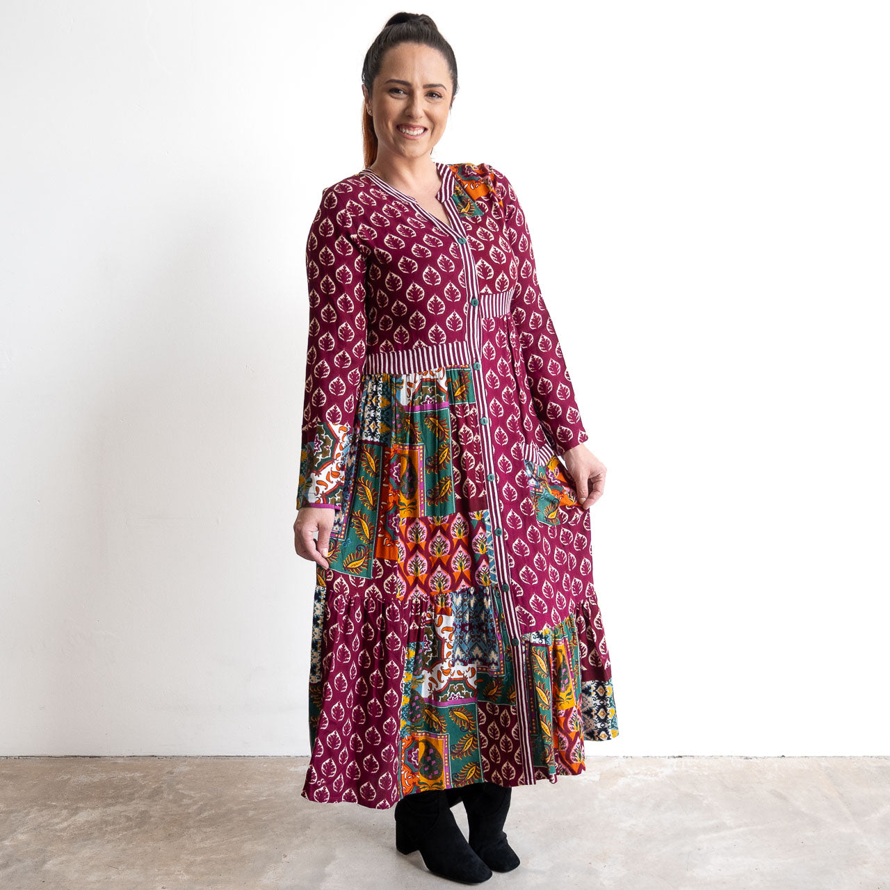 Patchwork Midi Shirt Dress by Orientique - Prato - 61770