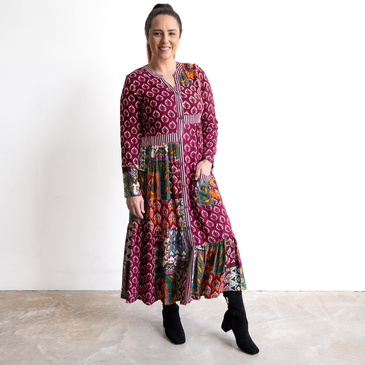 Patchwork Midi Shirt Dress by Orientique - Prato - 61770