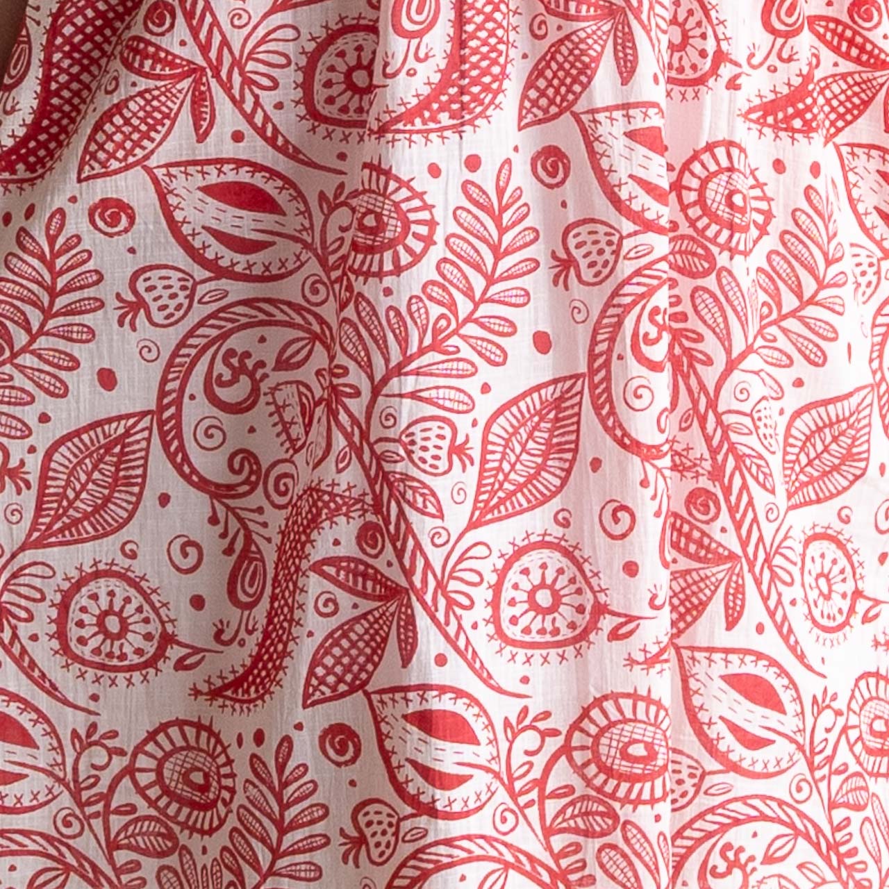 Red and white botanical illustration print cotton