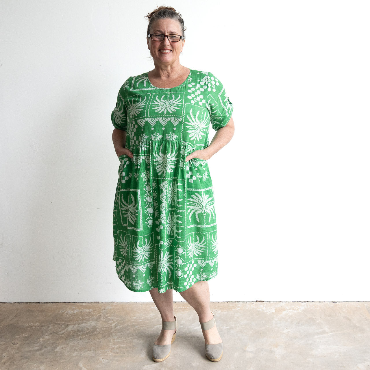 Picnic Perfect Smock Dress - Mono Patch Green