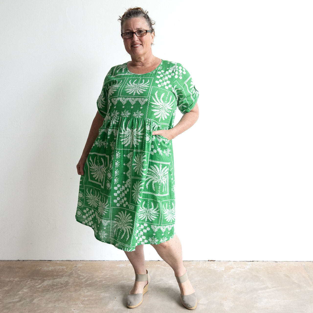 Picnic Perfect Smock Dress - Mono Patch Green
