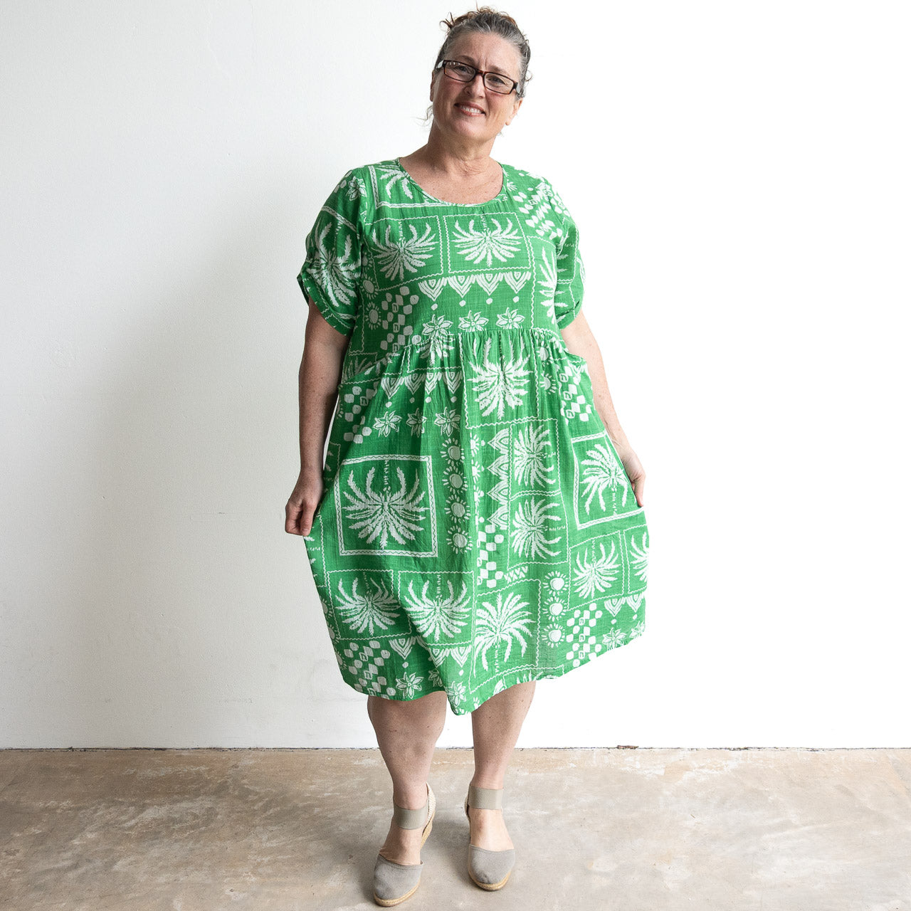 Picnic Perfect Smock Dress - Mono Patch Green