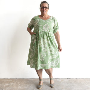 Picnic Perfect Smock Dress - Tropical Tribal Sage
