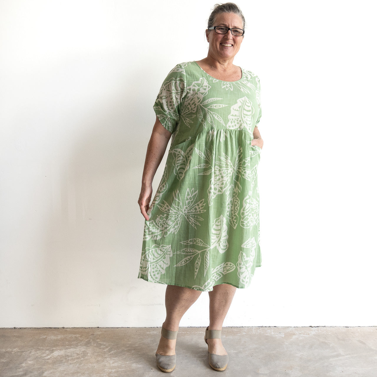 Picnic Perfect Smock Dress - Tropical Tribal Sage