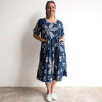Picnic Perfect Smock Dress - Large Flora Navy