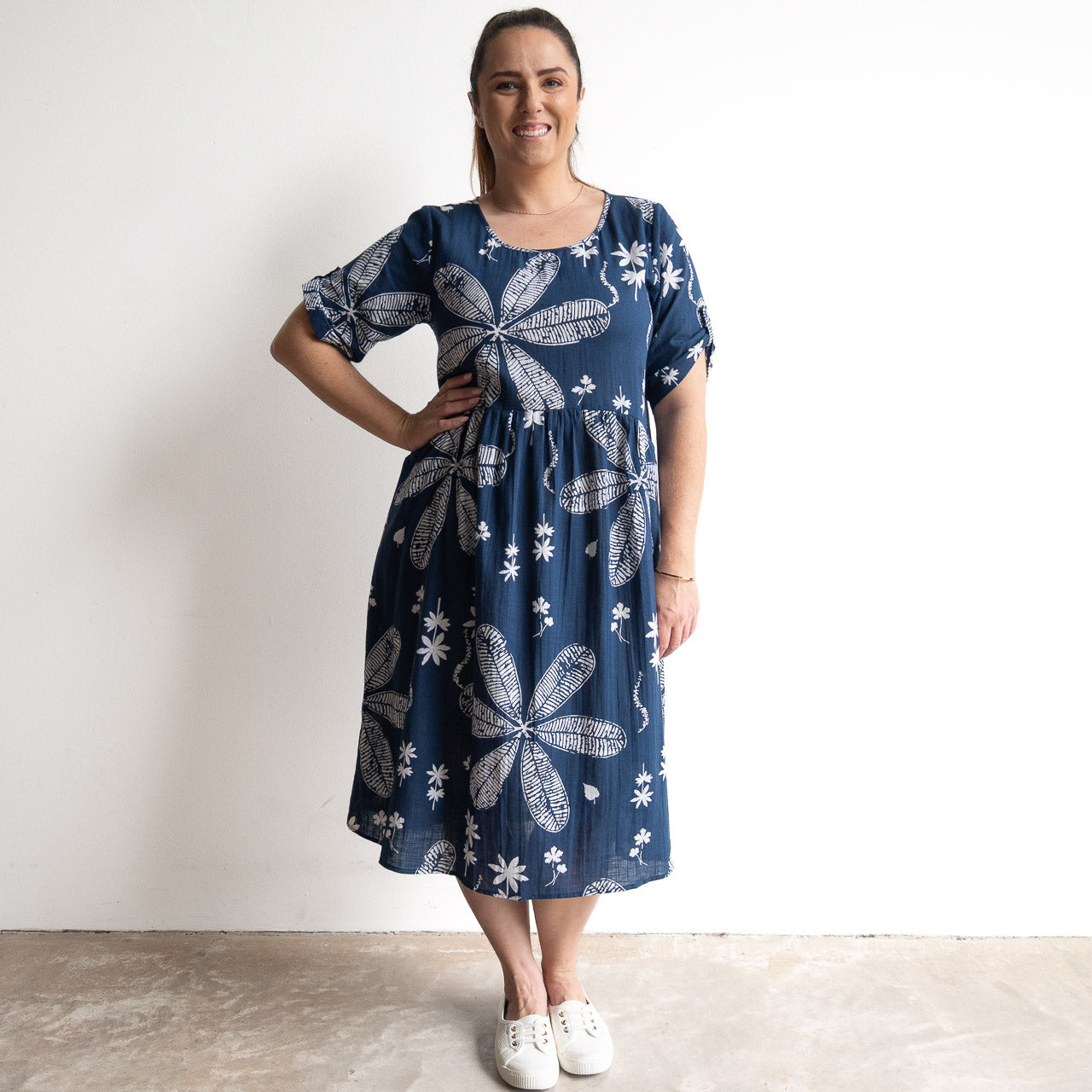 Picnic Perfect Smock Dress - Large Flora Navy