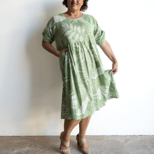 Picnic Perfect Smock Dress - Leaf Etch Sage Green