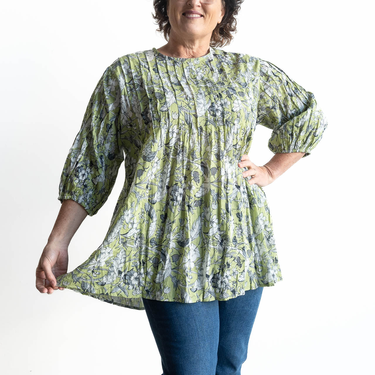 Pintuck Blouse Top - Botanical