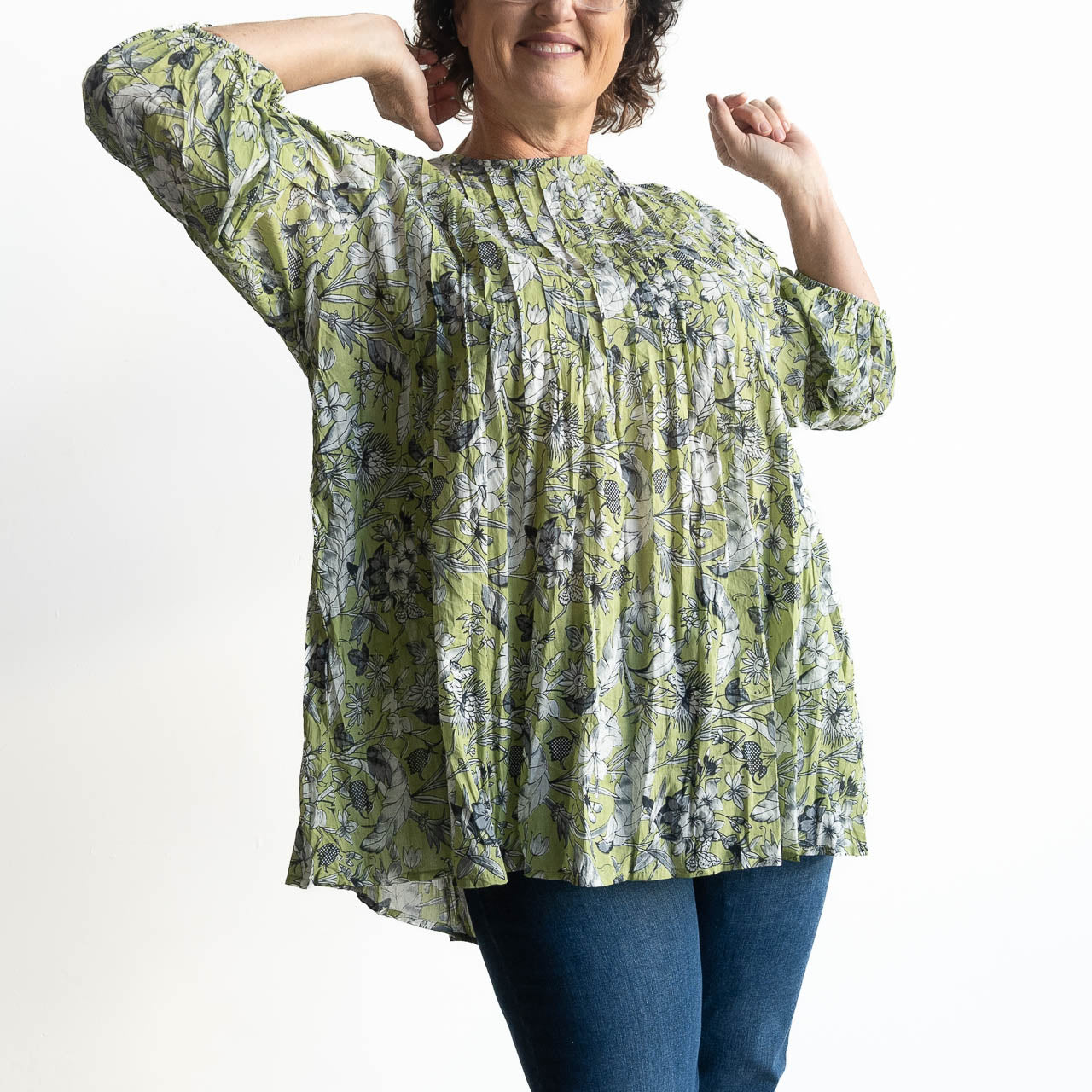 Pintuck Blouse Top - Botanical