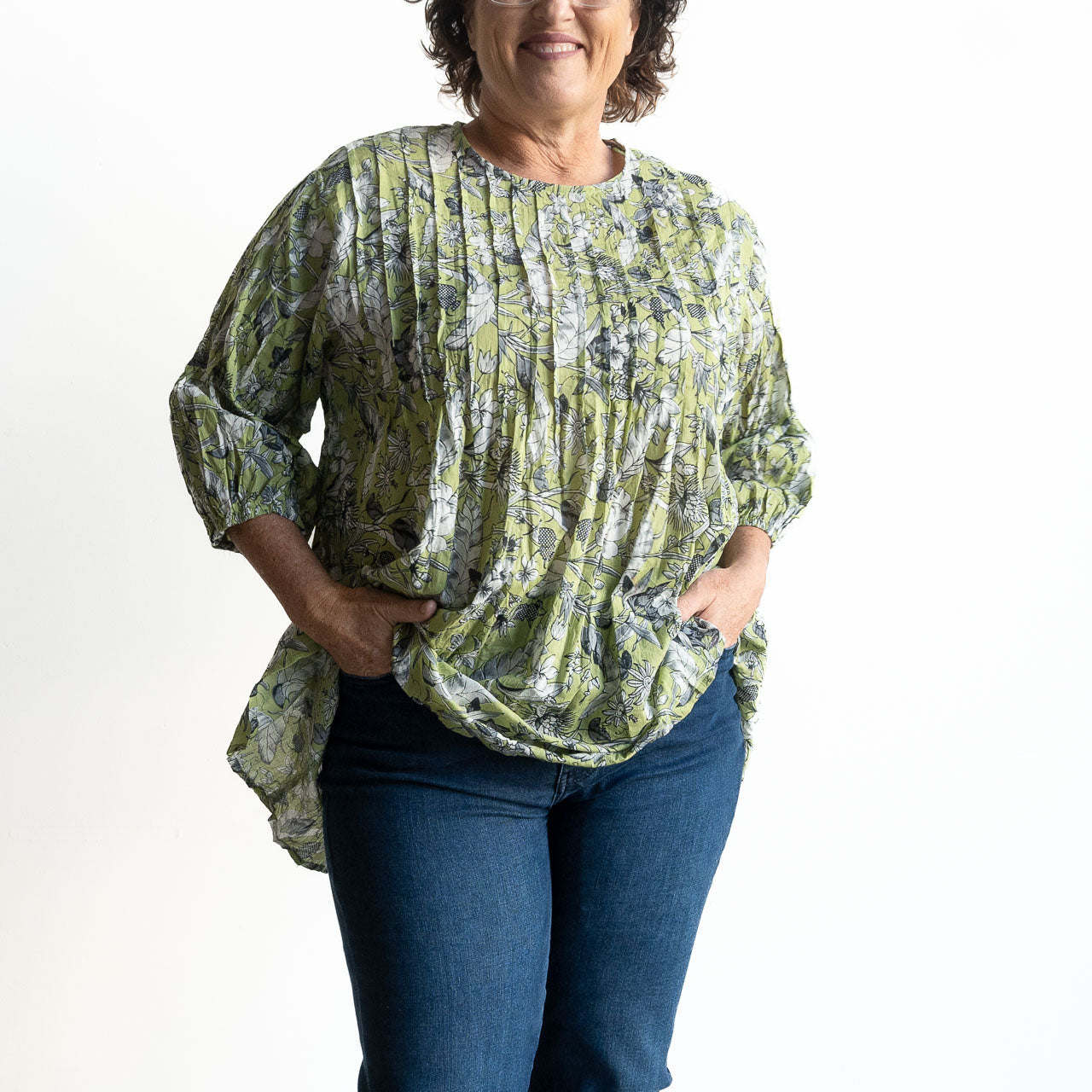 Pintuck Blouse Top - Botanical