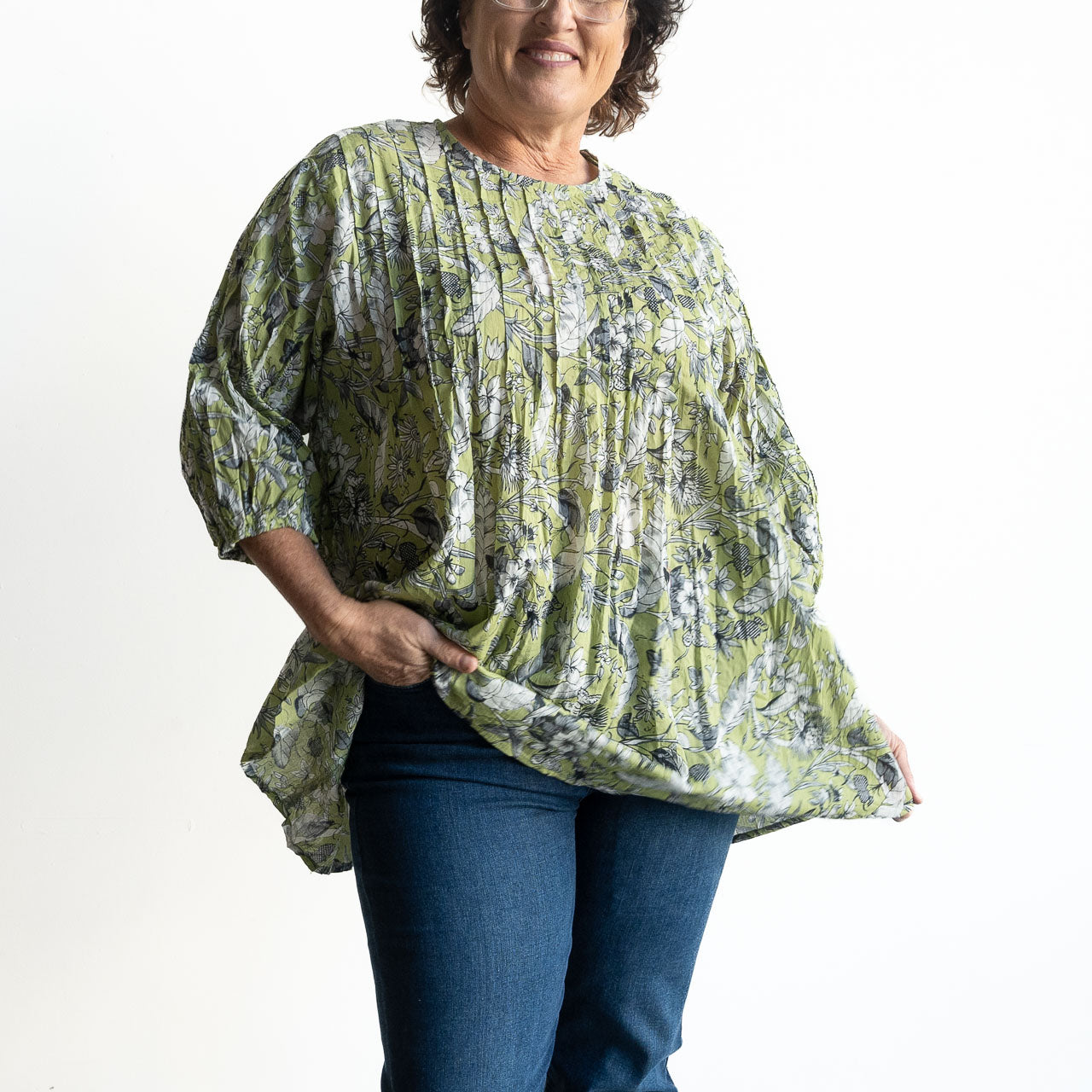 Pintuck Blouse Top - Botanical