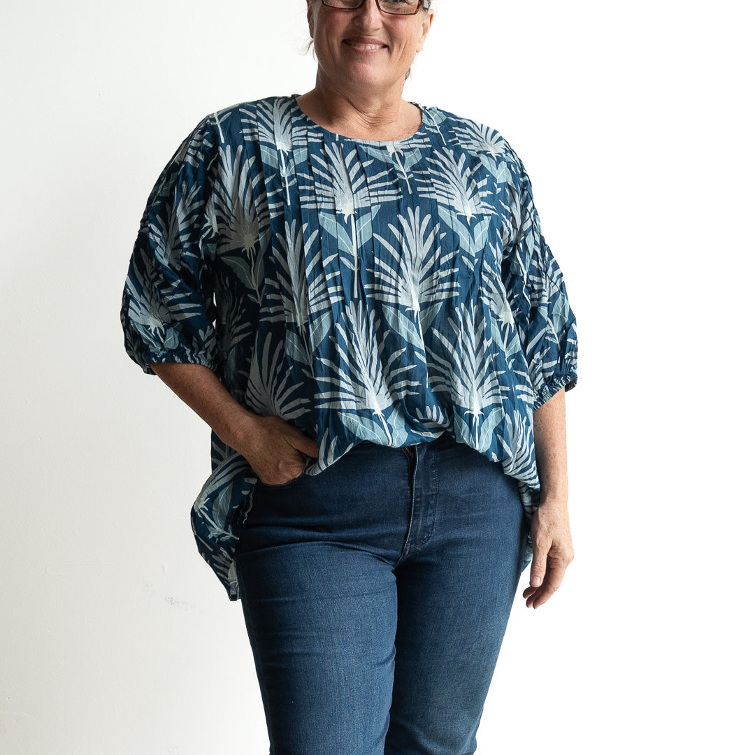 Pintuck Blouse Top - Indigo Echo