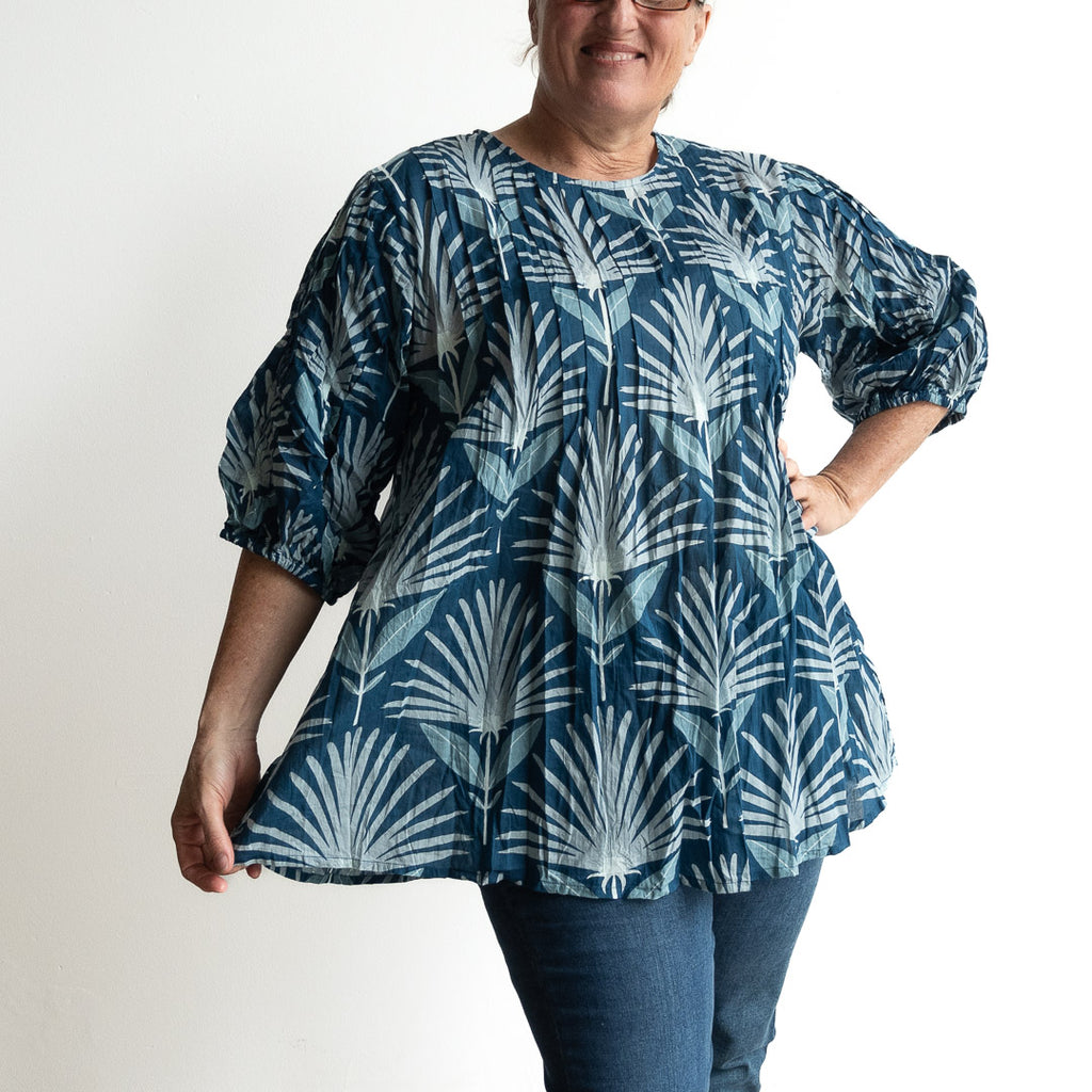 Pintuck Blouse Top - Indigo Echo