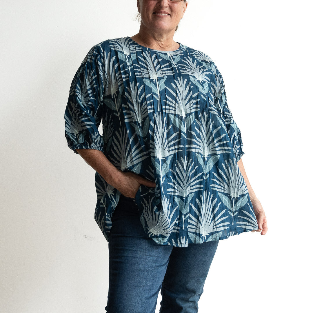 Pintuck Blouse Top - Indigo Echo